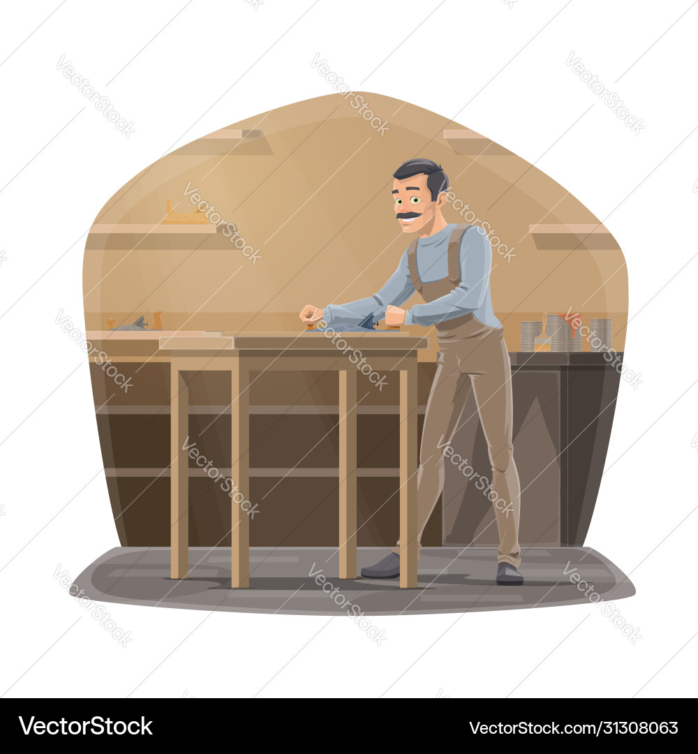 Carpenter Using Plane in Workshop vector image