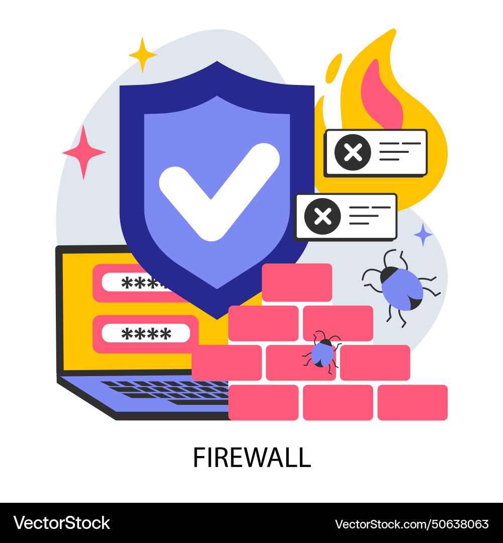 Firewall network security device monitoring Firewall network security device monitoring vector image