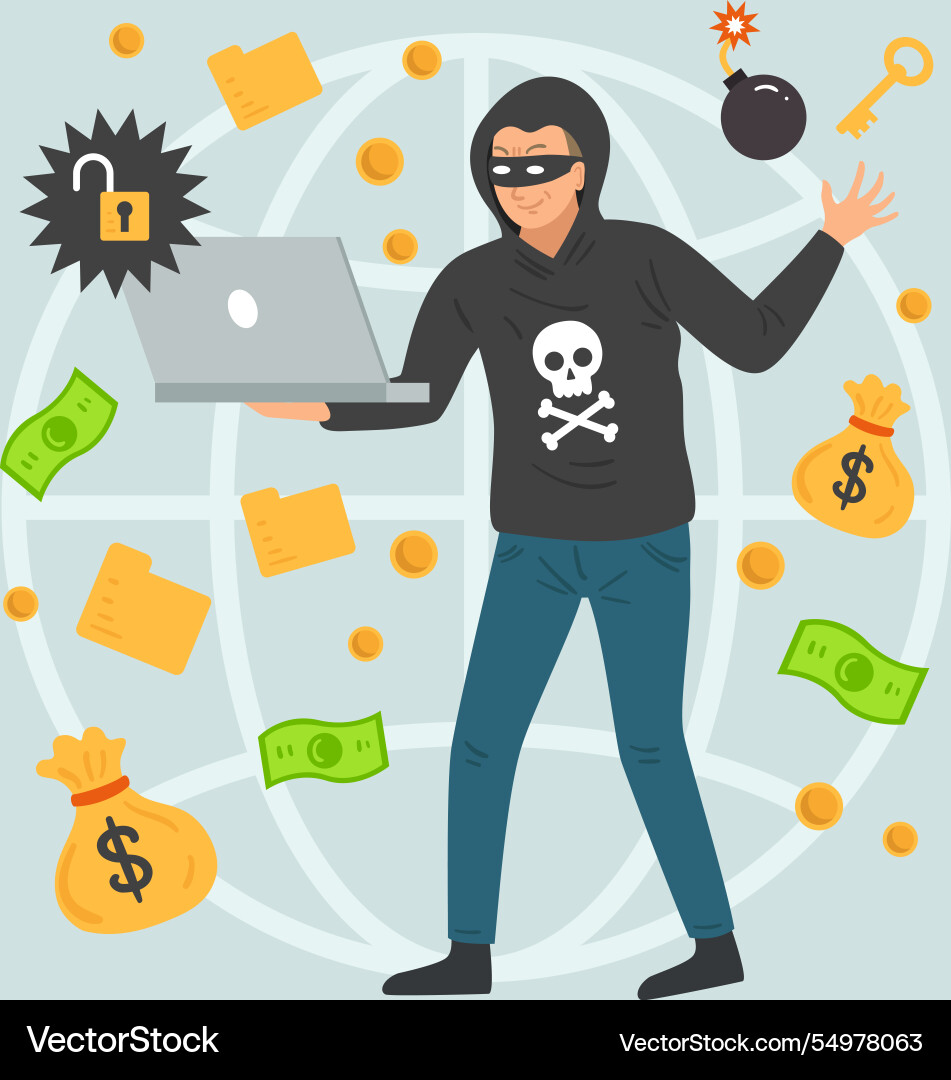 Hacker activity with man stealing Vector Image