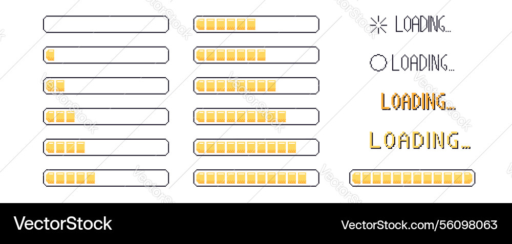 Pixel art loading bar interface 8 bit game Pixel art loading bar interface 8 bit game vector image