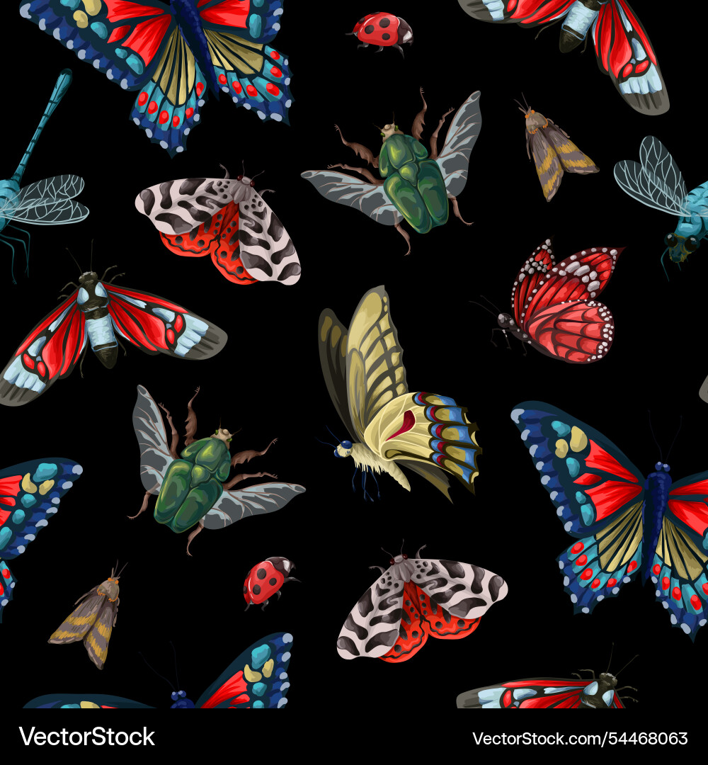 Seamless pattern with different insects Seamless pattern with different insects vector image