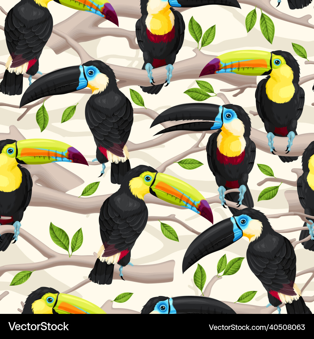 Seamless pattern with toucans and tree branches vector image