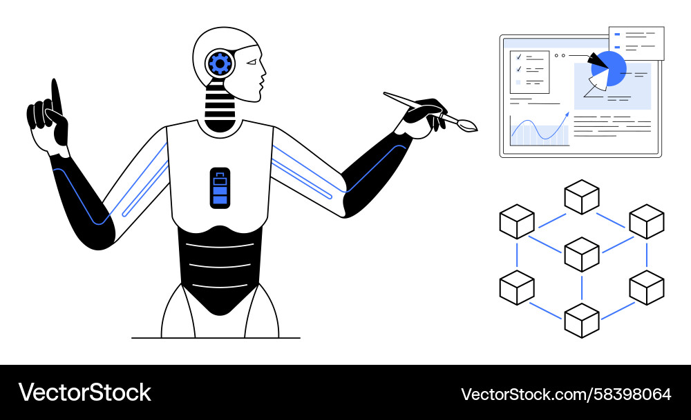AI Data Analysis & Blockchain Network Vector Image