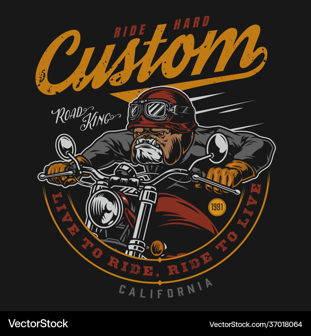 Angry Bulldog Rider Label Vector Image