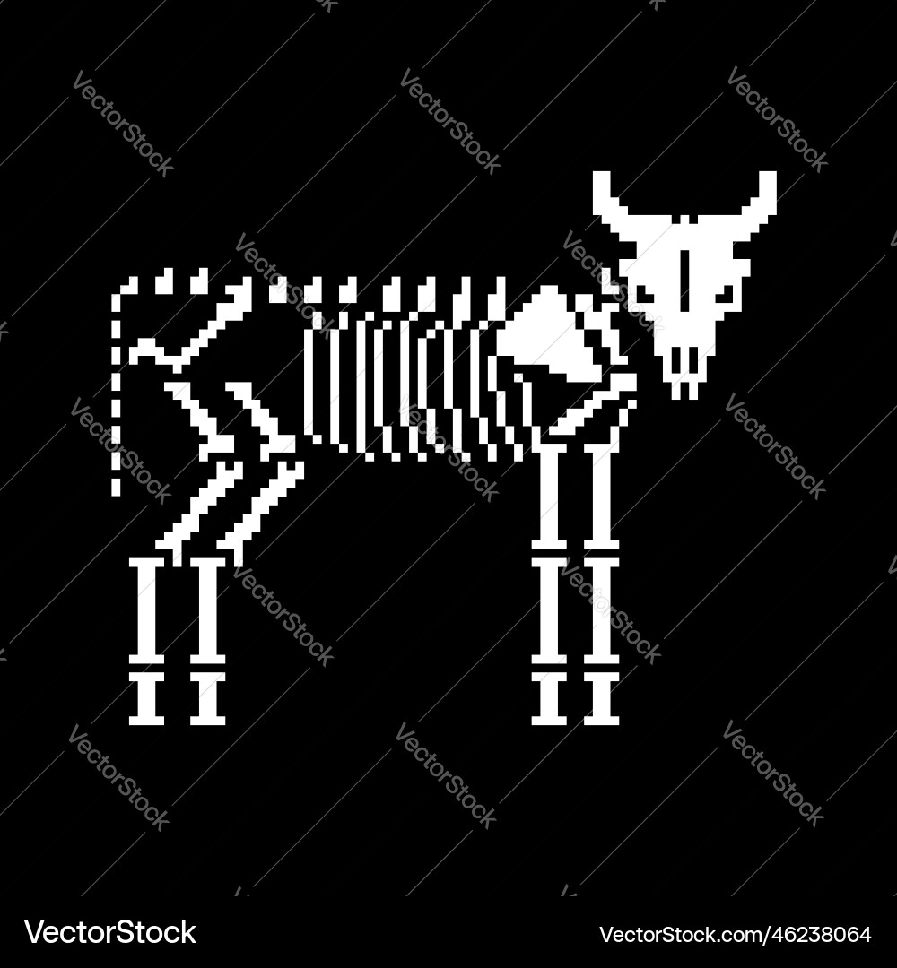 Cow skeleton pixel art 8 bit farm animal bones Cow skeleton pixel art 8 bit farm animal bones vector image
