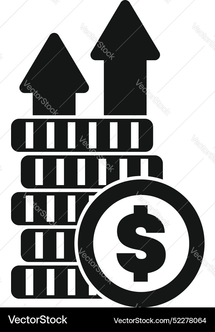 Stack of coins with growing arrows representing Stack of coins with growing arrows representing vector image