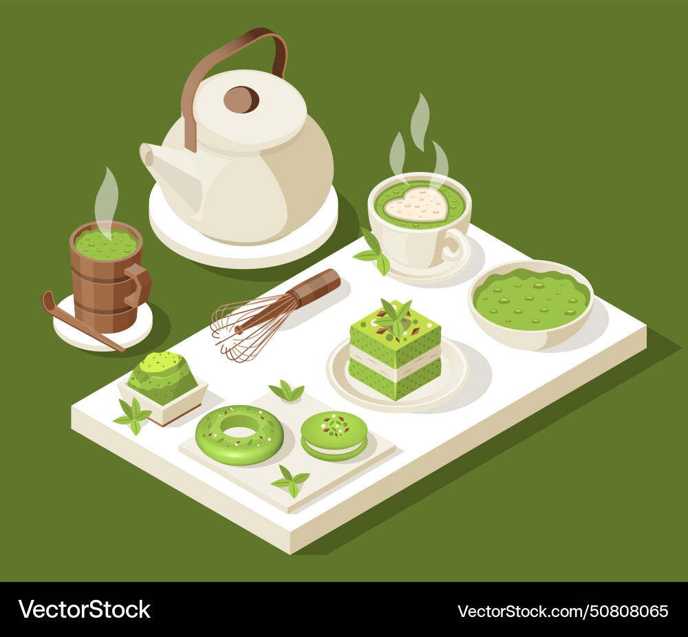 Matcha isometric tea set Royalty Free Vector Image