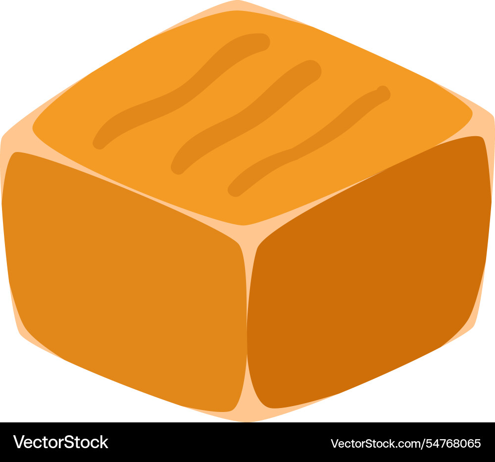 Single caramel candy cube with topping isolated Single caramel candy cube with topping isolated vector image