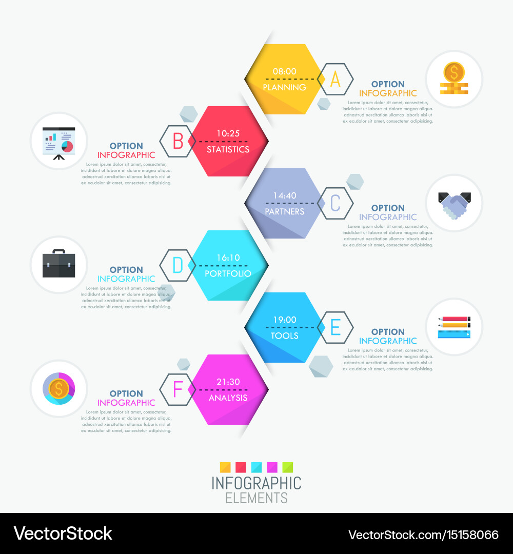 Productivity Timeline Layout - Hexagonal Elements vector image