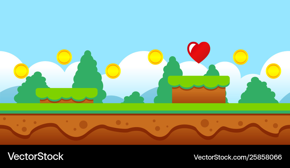 Retro Game Scene with Coins vector image