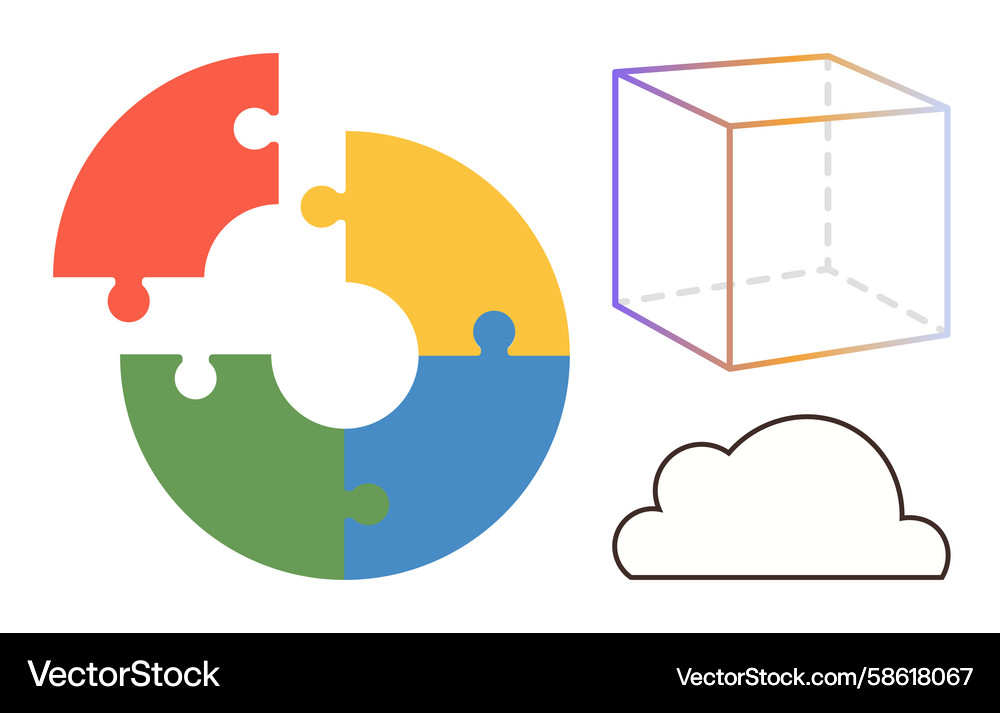 Circular puzzle cloud shape and transparent cube Vector Image