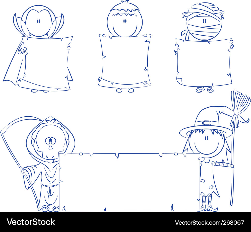 Halloween characters with empty banner Vector Image
