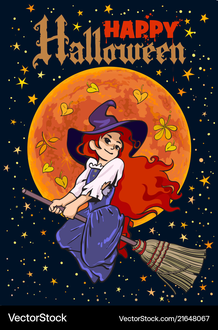 Halloween Poster Cartoon junge Hexe fliegen Halloween Poster Cartoon junge Hexe fliegen vektorbild