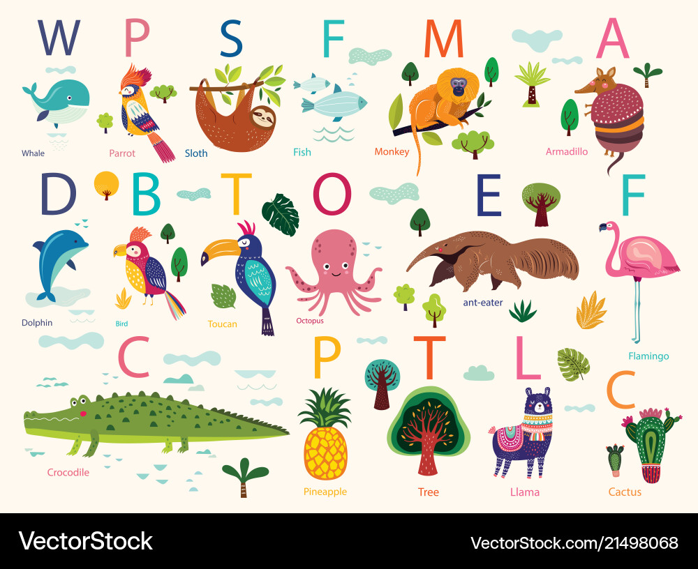 Cute Animal Poster - Alphabet & Wildlife Vector Image