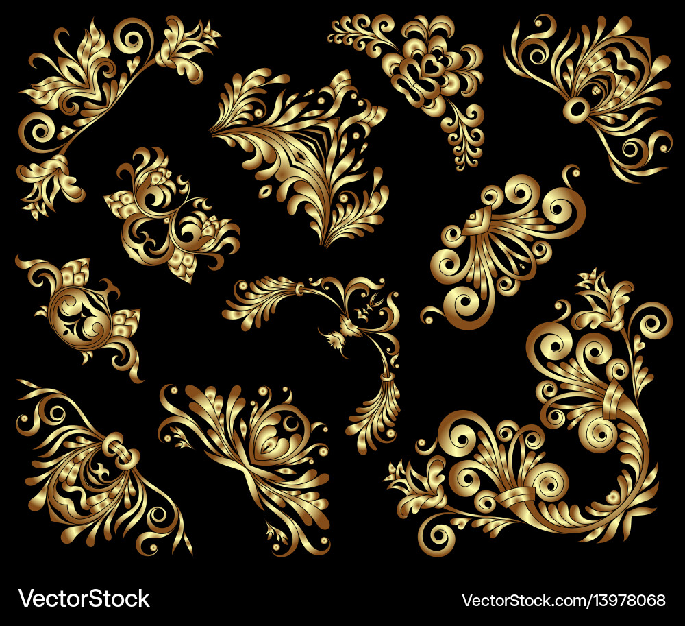 Gold Floral Deco Ornaments Vector Image