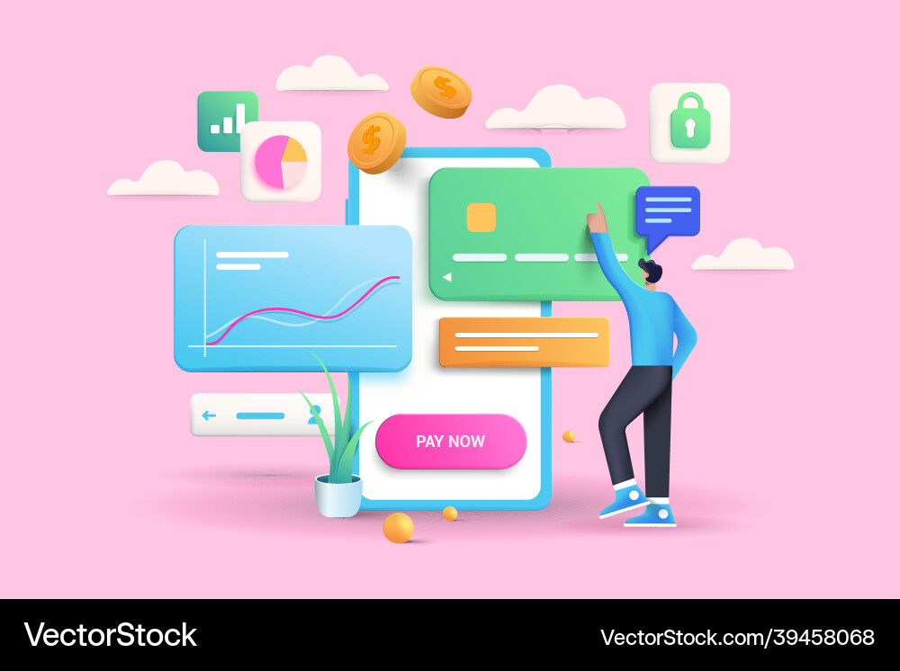 Modern 3d of mobile banking vector image