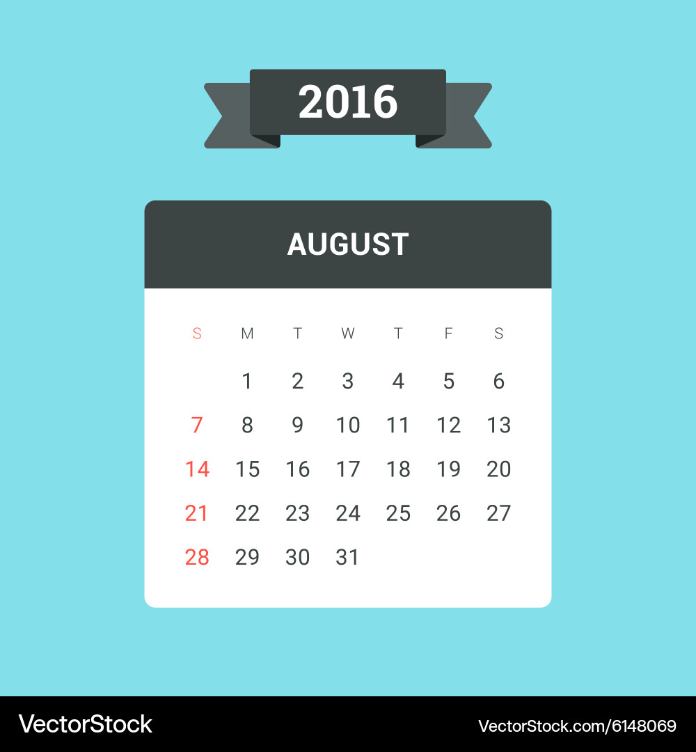 August 2016 calendar Vector Image