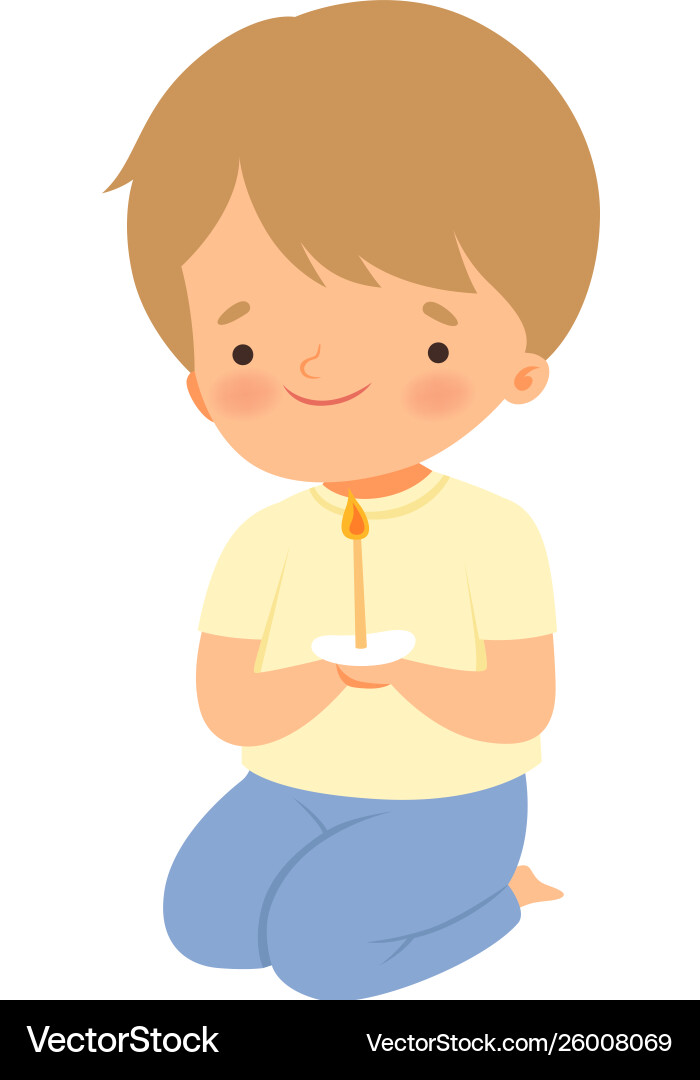 Cute little boy kneeling and praying cartoon Cute little boy kneeling and praying cartoon vector image