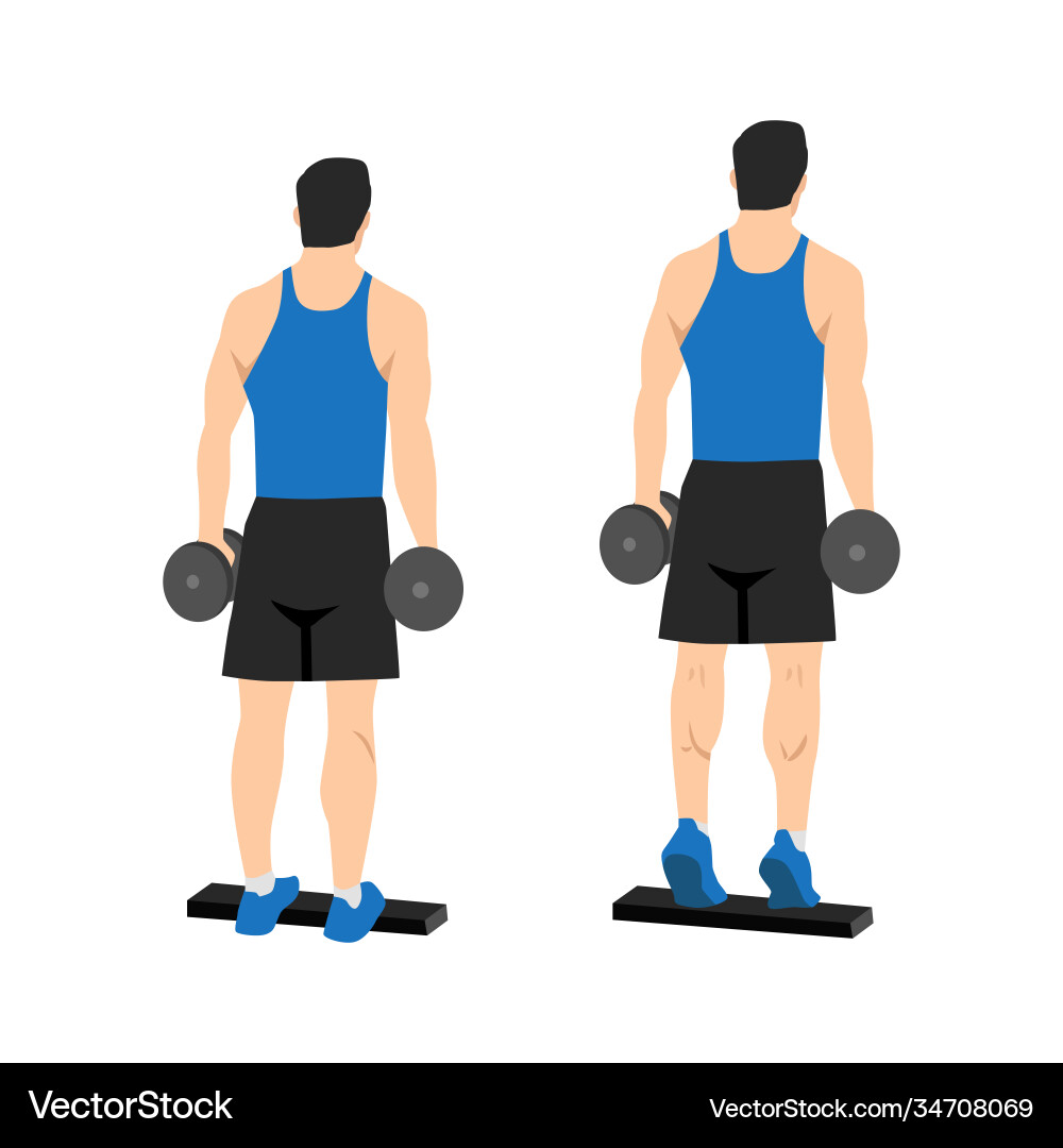Man doing standing dumbbell calf raises exercise Vector Image