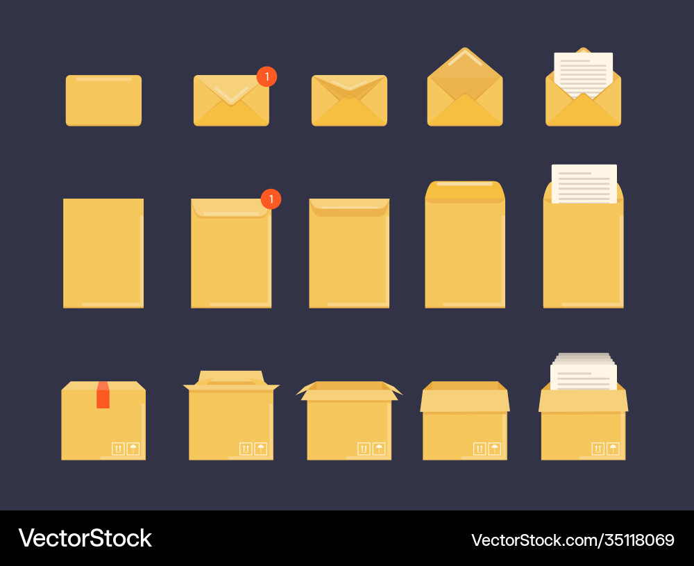 Opened and closed envelope box with note Opened and closed envelope box with note vector image