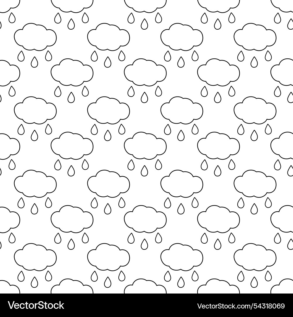 Outline cloud and drops seamless pattern contour Outline cloud and drops seamless pattern contour vector image