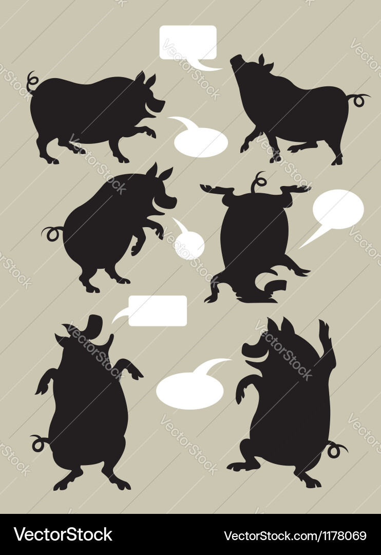 Pig Silhouettes with Speech Bubbles Vector Image