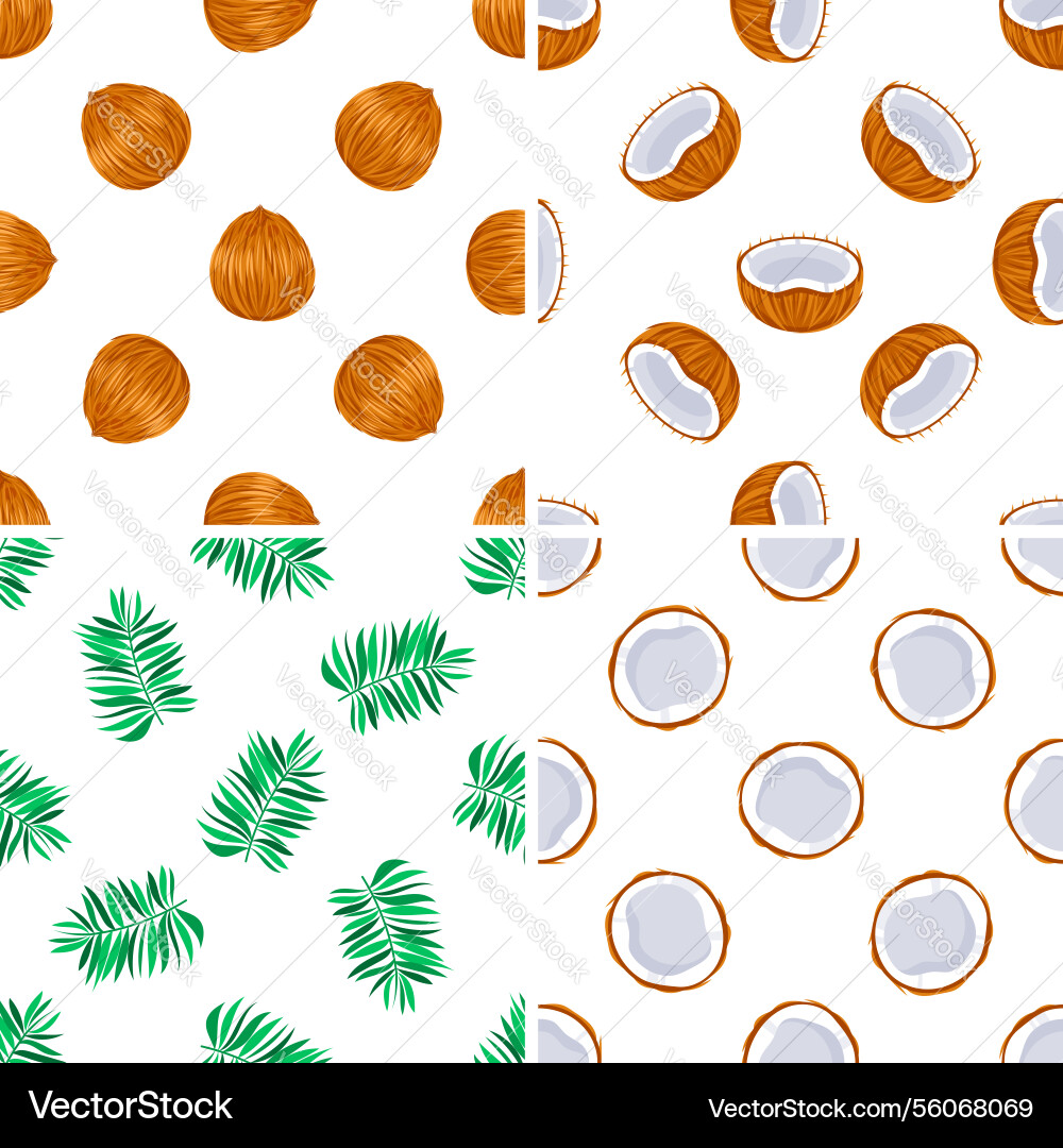 Seamless patterns with whole and halved coconuts Seamless patterns with whole and halved coconuts vector image