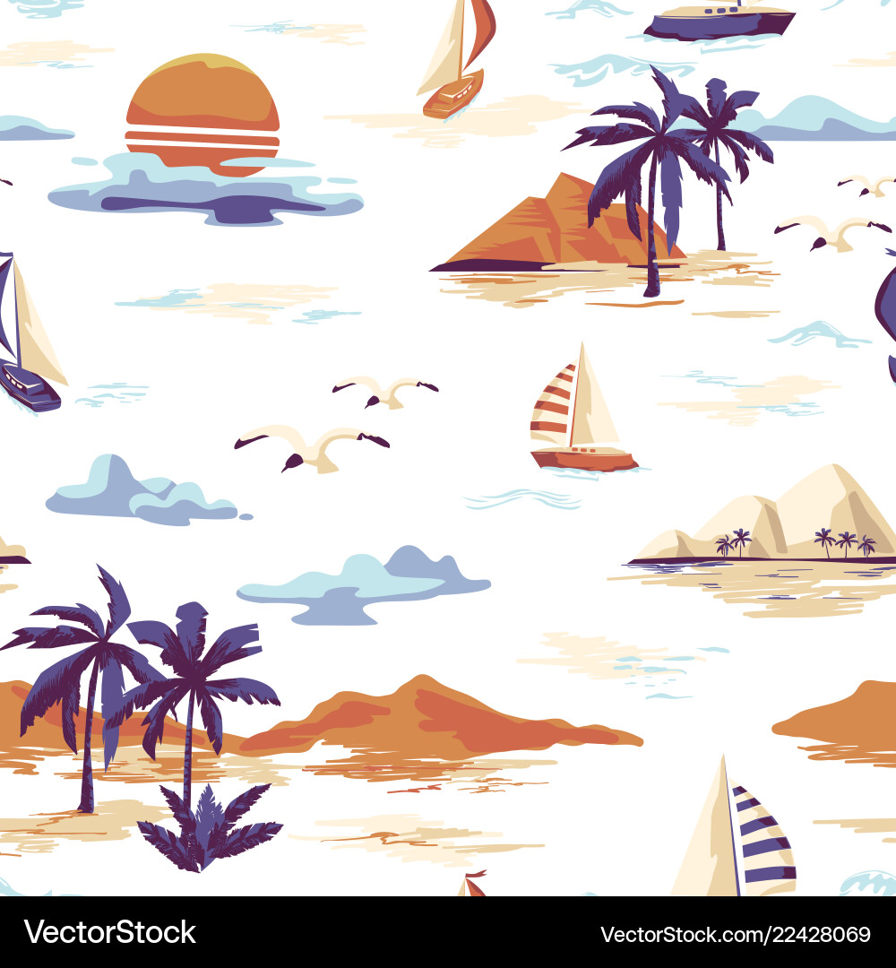 Tropical Island Seamless Pattern Vector Image