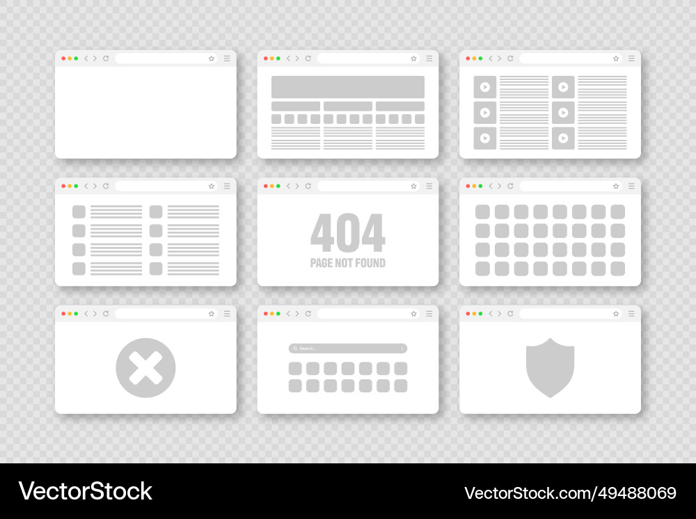 Web browser window pages layout with toolbar Web browser window pages layout with toolbar vector image