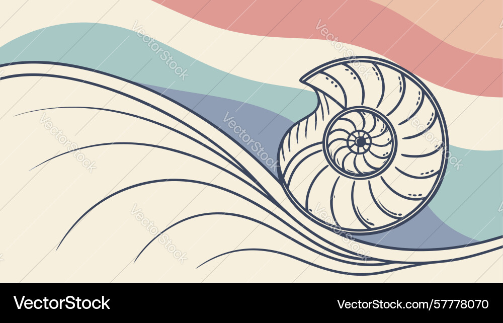 Abstract nautilus shell with flowing waves vector image
