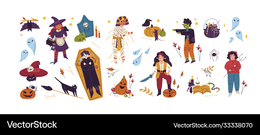 Halloween childish bundle with jack o lantern Halloween childish bundle with jack o lantern vector image