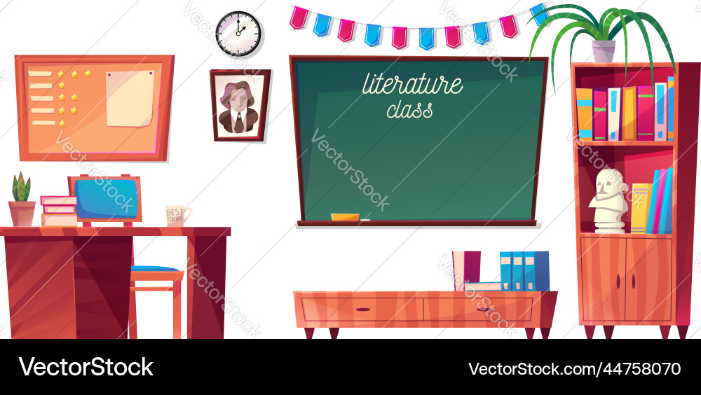 Literature classroom furniture with teachers desk vector image