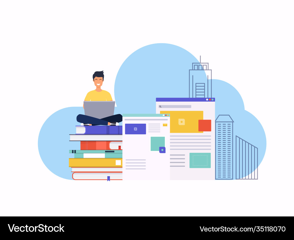 Man with a laptop creation web design for site Man with a laptop creation web design for site vector image