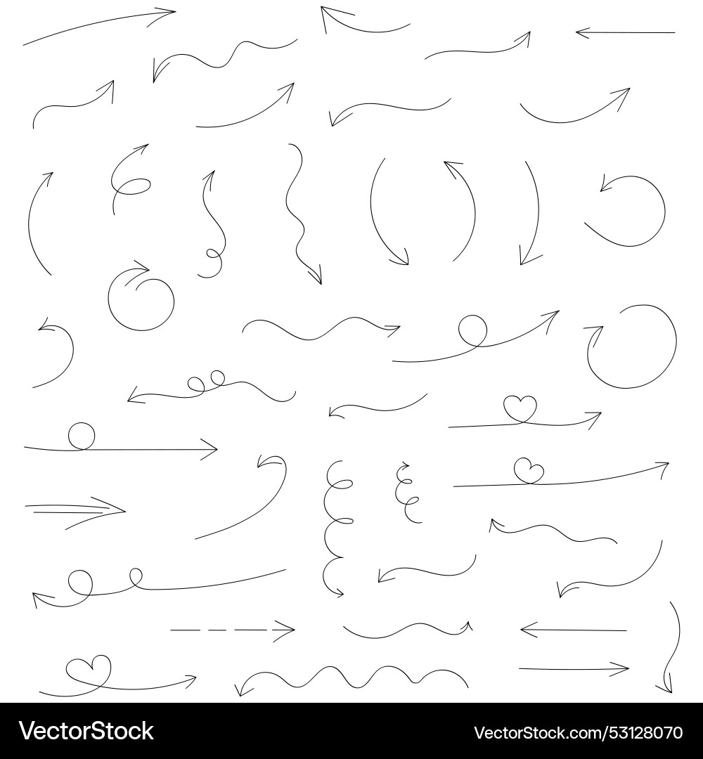 Set of black hand drawn arrows on white background Set of black hand drawn arrows on white background vector image