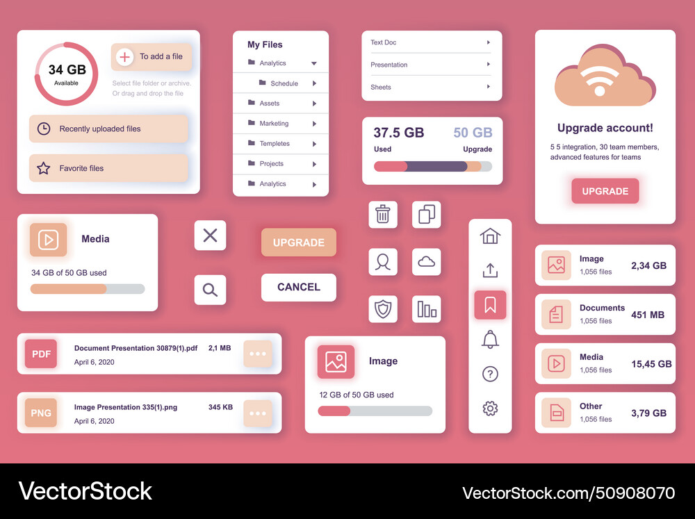 User interface elements set for cloud storage User interface elements set for cloud storage vector image
