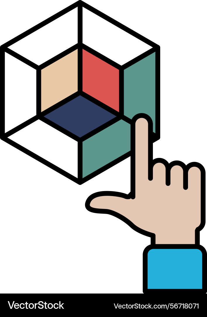 A hand pointing at cube with white background vector image