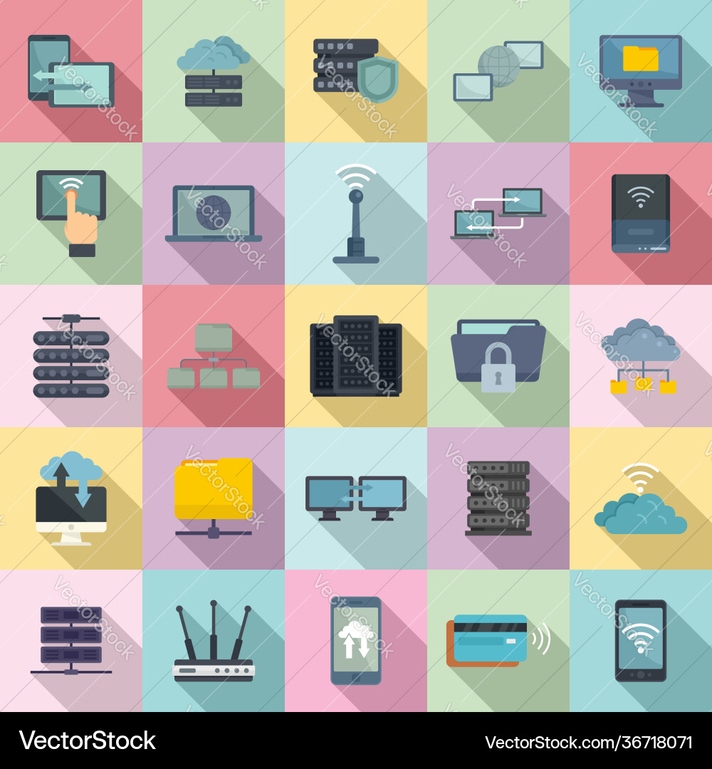 Remote access icons set flat style vector image