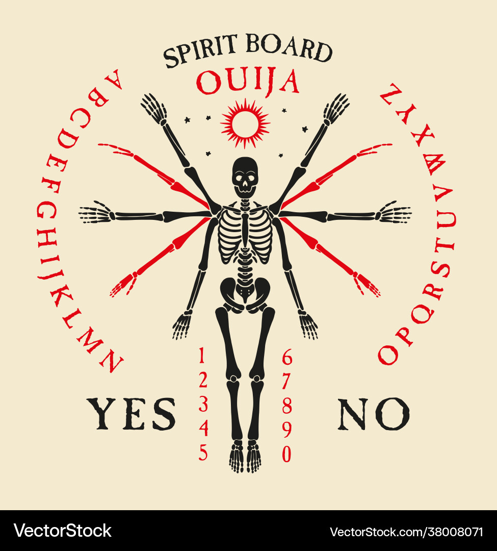 Spirit Board ouija mit Skelett Spirit Board ouija mit Skelett vektorbild