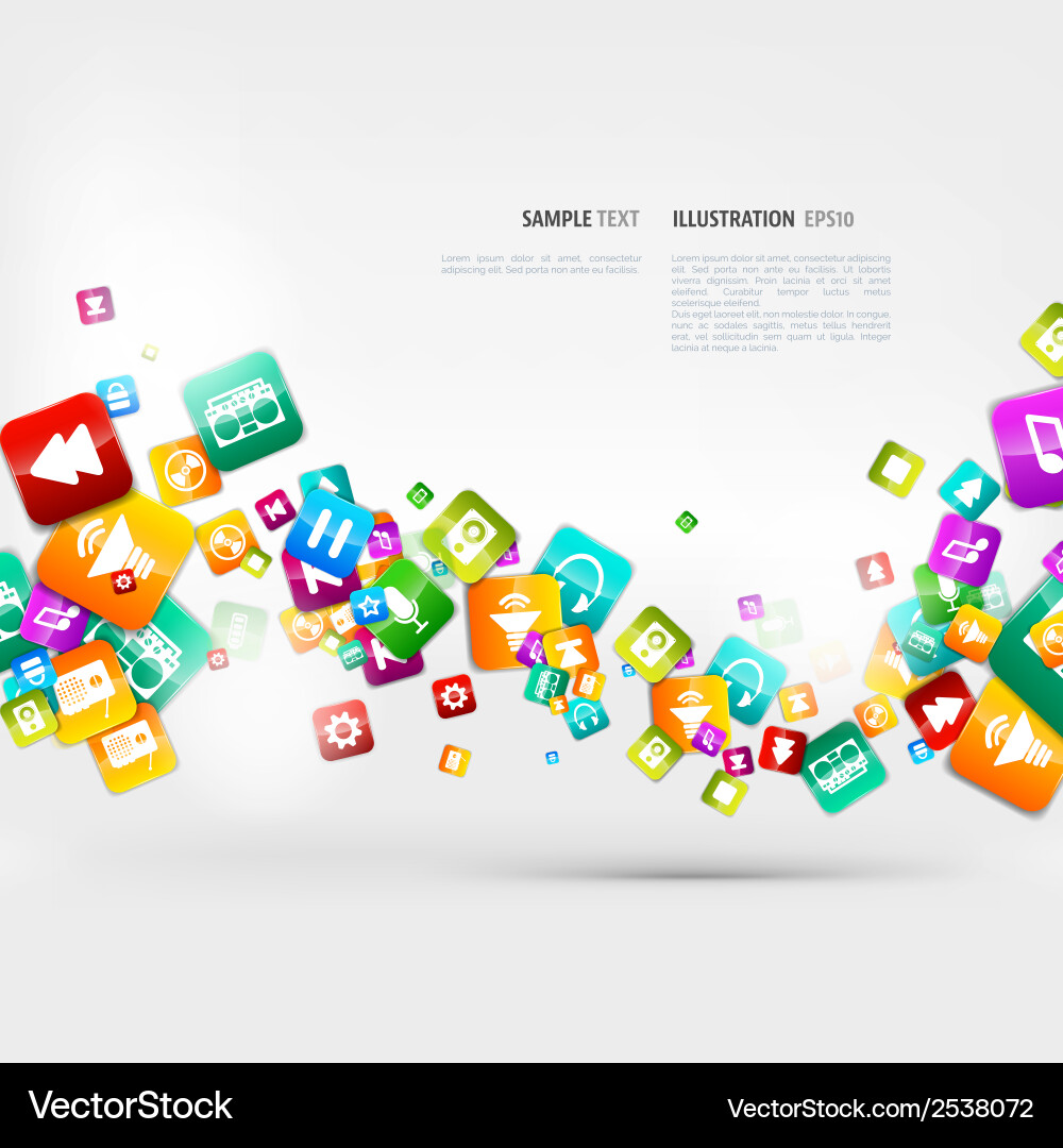 Abstract music background with notes and app icons Vector Image