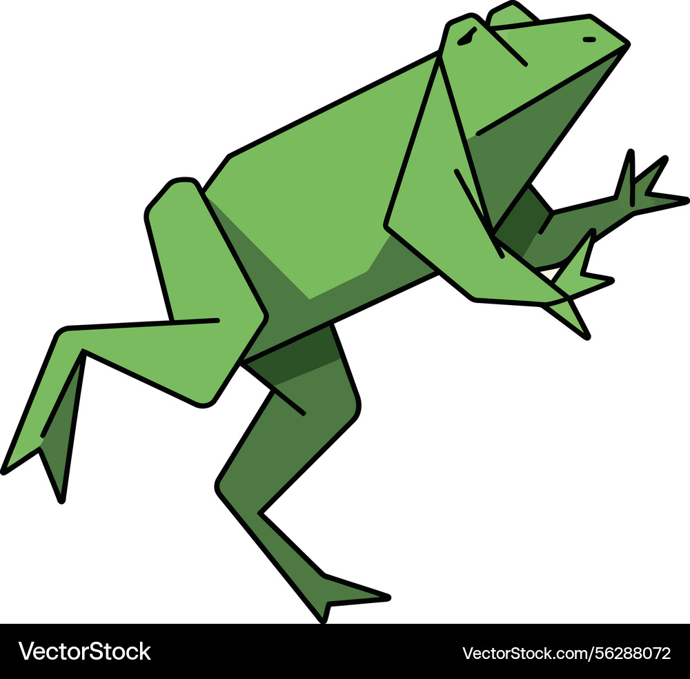 Green geometric frog in mid-jump with angular Green geometric frog in mid-jump with angular Vector Image