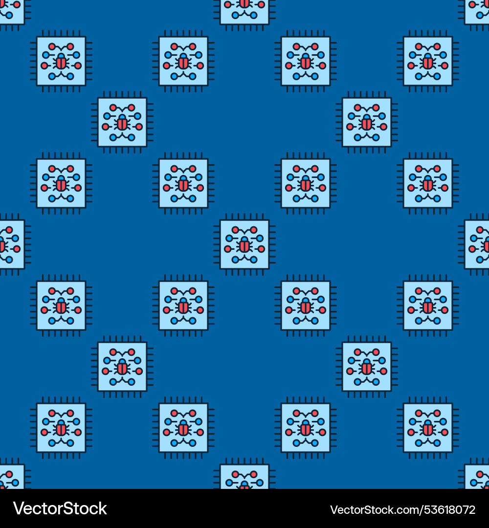 Pc processor with virus colored seamless pattern Pc processor with virus colored seamless pattern vector image
