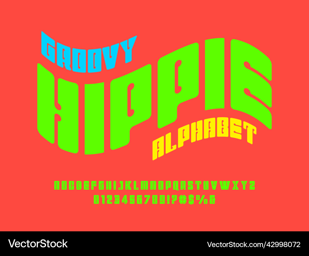 Psychedelic Alphabet Font - Retro Vibes vector image