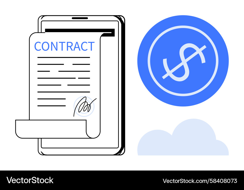 Digital Contract Signing with Cloud Vector Image