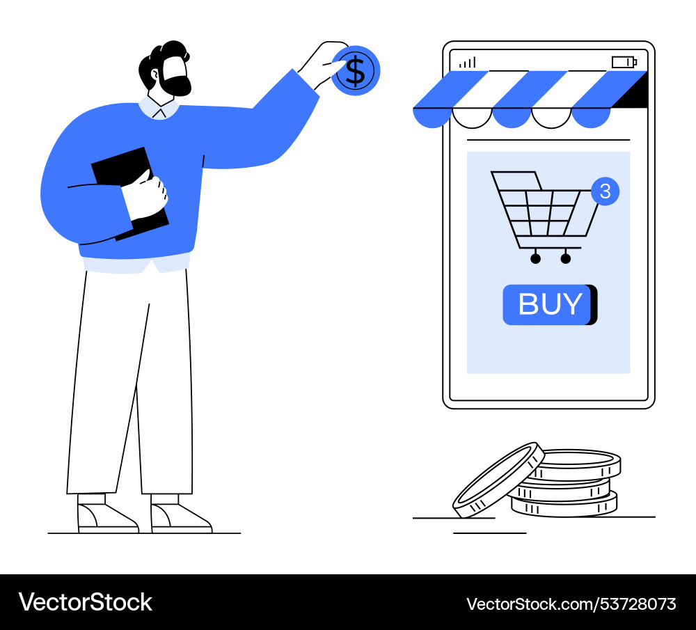 Man making online purchase using smartphone e Man making online purchase using smartphone e vector image