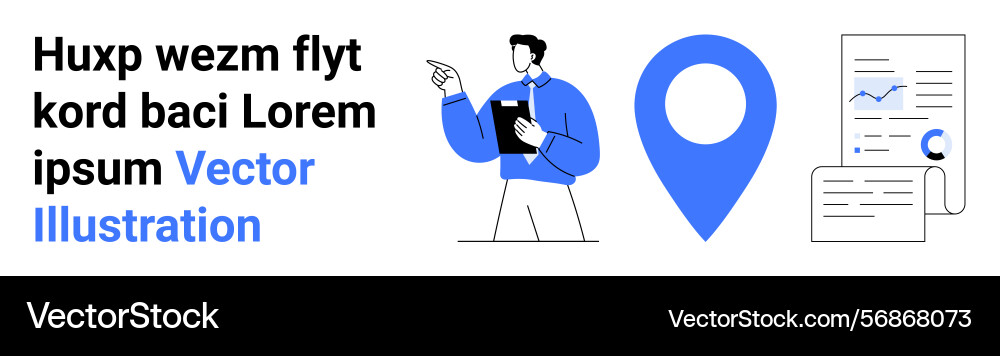 Man with clipboard and map pin highlighting data Man with clipboard and map pin highlighting data vector image