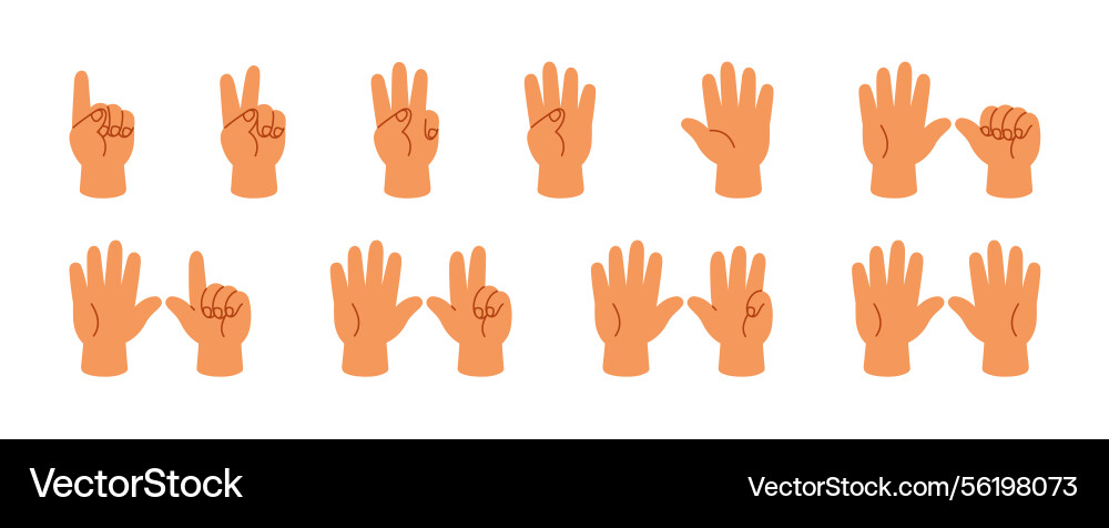 Set of hands count from one to ten gesturing Vector Image