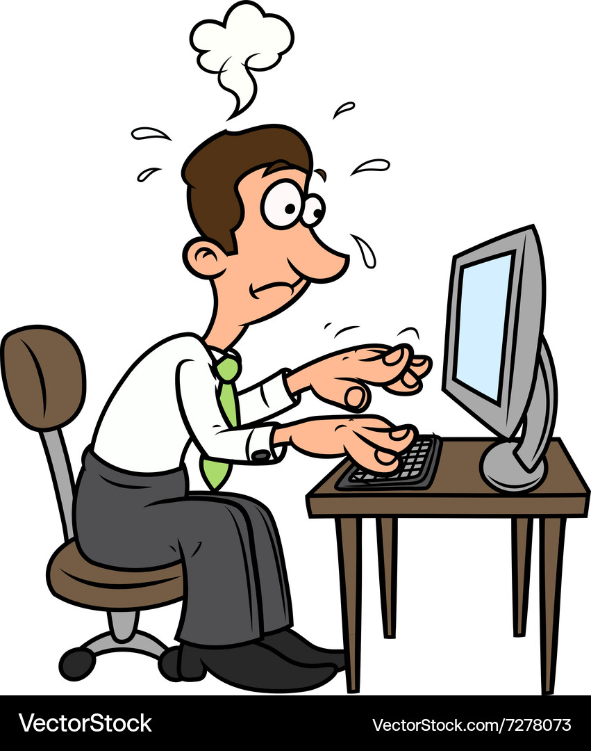 Tired man working on the computer Vector Image