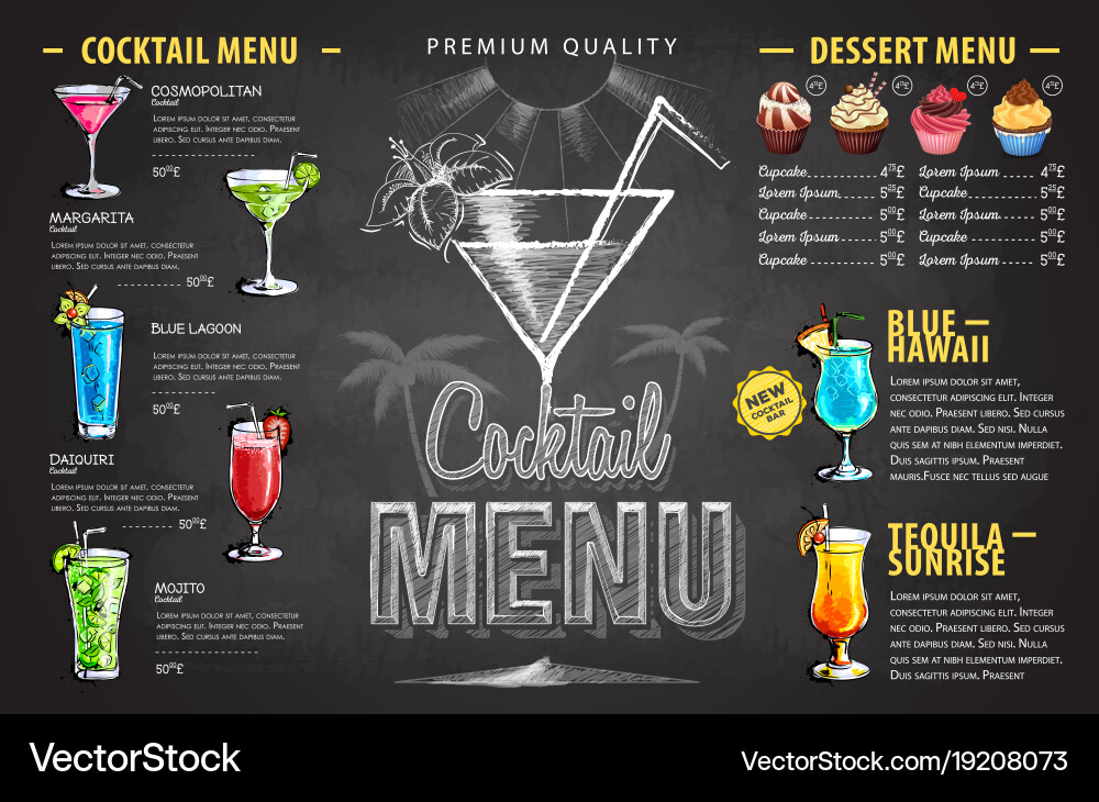 Vintage chalk drawing cocktail menu design Vector Image