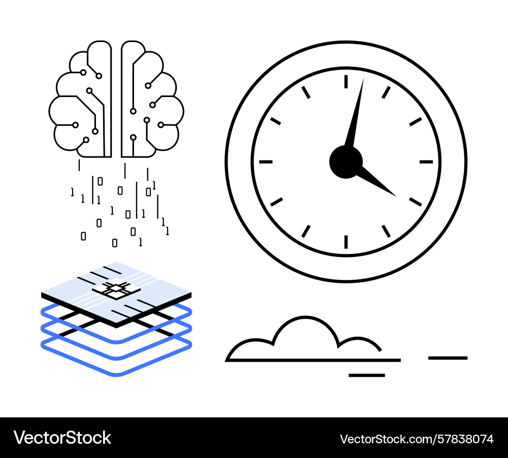 Brain clock cloud and data layers representing Brain clock cloud and data layers representing vector image