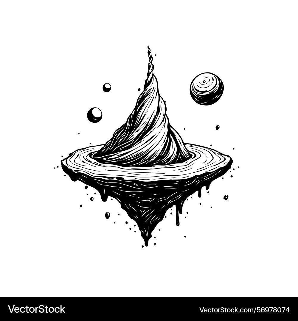 Monochrome of floating island with surreal Monochrome of floating island with surreal Vector Image